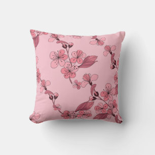 Cherry blossom in pink colour on white background. cushion