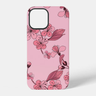 Cherry blossom in pink colour on white background. iPhone 12 case
