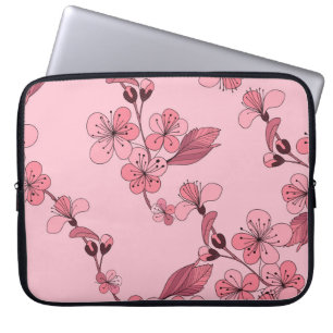 Cherry blossom in pink colour on white background. laptop sleeve