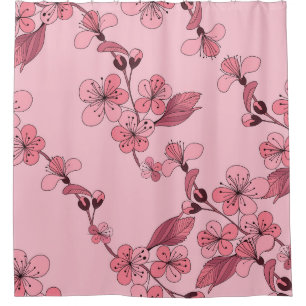 Cherry blossom in pink colour on white background. shower curtain