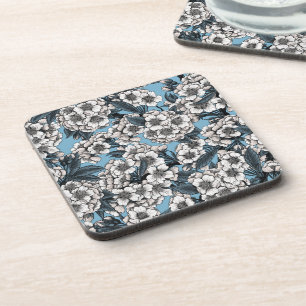Cherry blossom in white and blue coaster