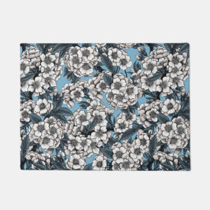 Cherry blossom in white and blue doormat
