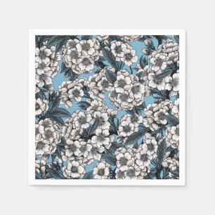 Cherry blossom in white and blue napkin