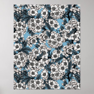 Cherry blossom in white and blue poster
