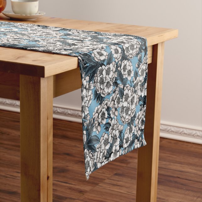Cherry blossom in white and blue short table runner (In Situ)