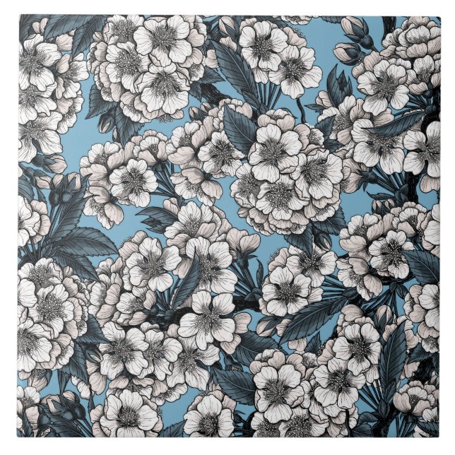 Cherry blossom in white and blue tile (Front)