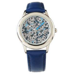 Cherry blossom in white and blue watch