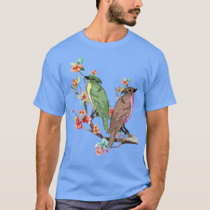 Cherry Blossom Japanese Art Birds On Peach Tree T-Shirt