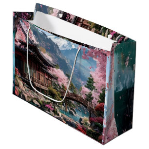 Cherry Blossom Japanese Elegant Gold Wedding cases Large Gift Bag