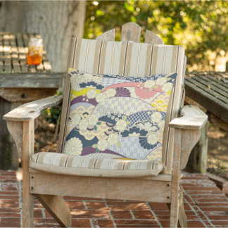 Cherry Blossom Japanese Floral Red White Patio Cushion