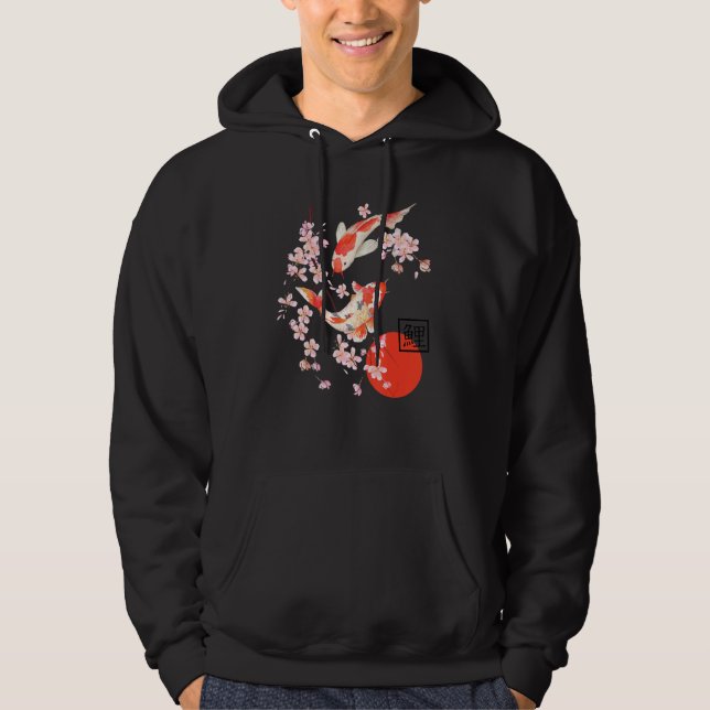 Cherry Blossom Japanese Koi Carp Fish Sakura Graph Hoodie (Front)