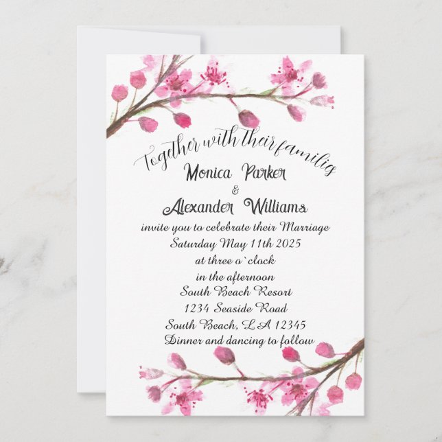 Cherry Blossom Japanese Sakura Pink Wedding Invitation (Front)