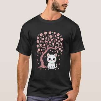 Cherry Blossom Japanese Tree Sweet cat Kitten Japa T-Shirt