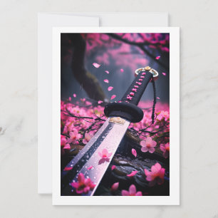 Cherry Blossom Katana in the Rain - Japanese Samur Invitation