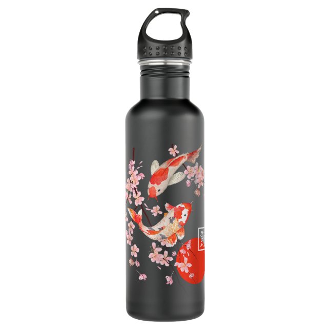 Cherry Blossom Koi Carp Fish Japanese Sakura Graph 710 Ml Water Bottle (Front)