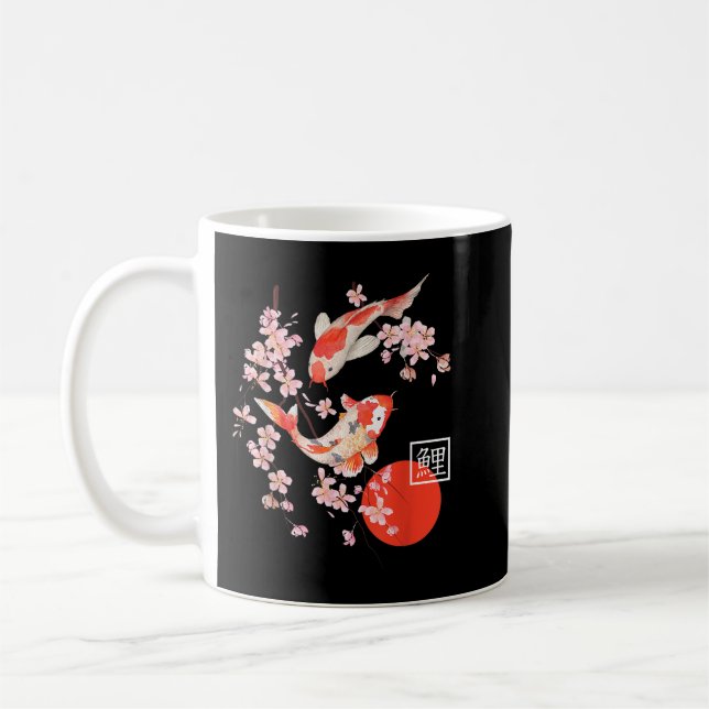 Cherry Blossom Koi Carp Fish Japanese Sakura Graph Coffee Mug (Left)