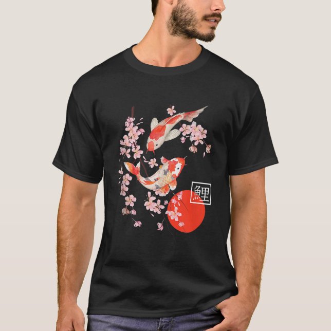 Cherry Blossom Koi Carp Fish Japanese Sakura Graph T-Shirt (Front)