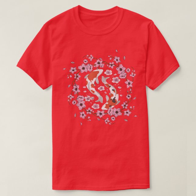 Cherry Blossom Koi Yin Yang Moon Flower Nishikigoi T-Shirt (Design Front)