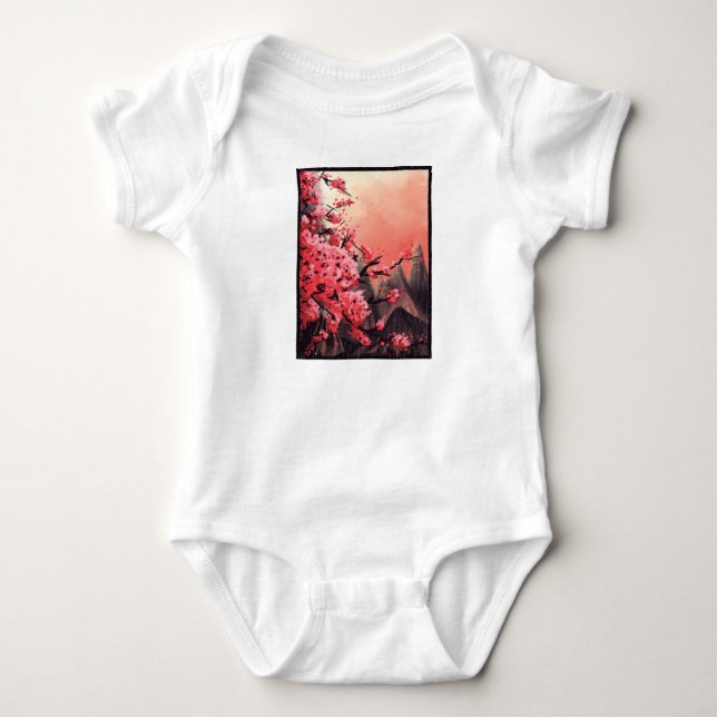 Cherry blossom landscape baby bodysuit (Front)