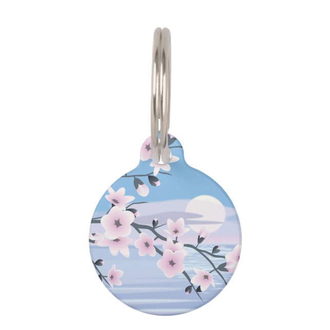 Cherry Blossom Landscape Sea Pet Tag (Front)