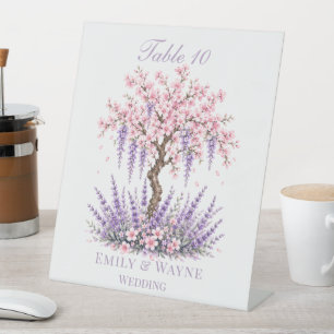 Cherry Blossom Lavender Tree Wedding Table Numbers Pedestal Sign