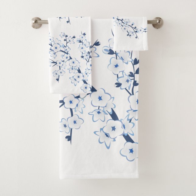 Cherry Blossom Light Blue Bath Towel Set (Insitu)