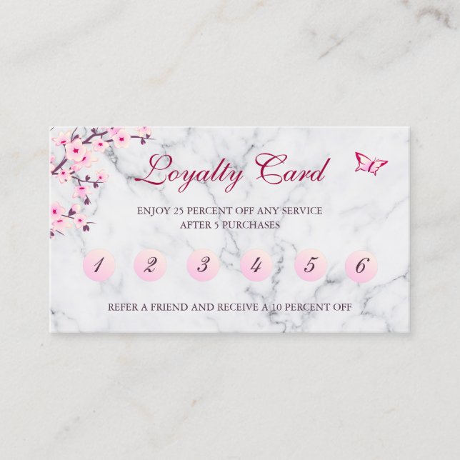 Cherry Blossom Loyalty Card Pink Grey Marble (Front)