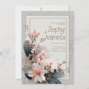 Cherry Blossom Marble Wedding  Invitation