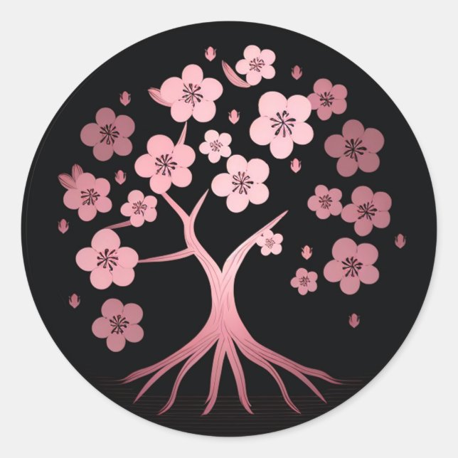 Cherry blossom, minimalism, pink, Japanese  Classic Round Sticker (Front)