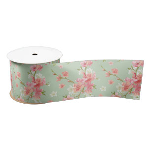 Cherry blossom,mint,jade,trendy,beautiful,pattern, satin ribbon