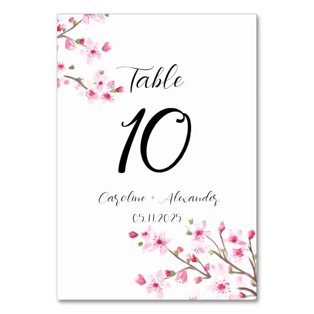 Cherry blossom Modern Oriental Sakura Wedding  Table Number (Front)
