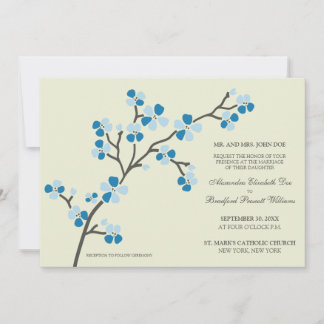 Cherry Blossom Modern Wedding Invitation :: blue