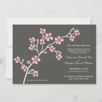 Cherry Blossom Modern Wedding Invitation :: pink