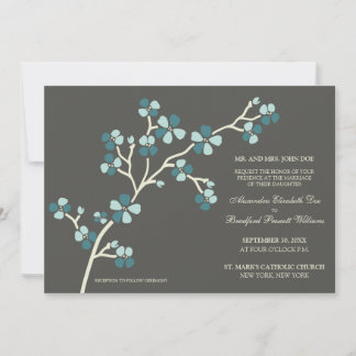 Cherry Blossom Modern Wedding Invitation :: teal