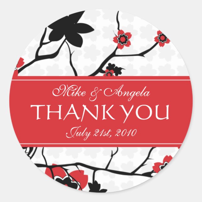 Cherry Blossom Modern Wedding Thank You Classic Round Sticker (Front)