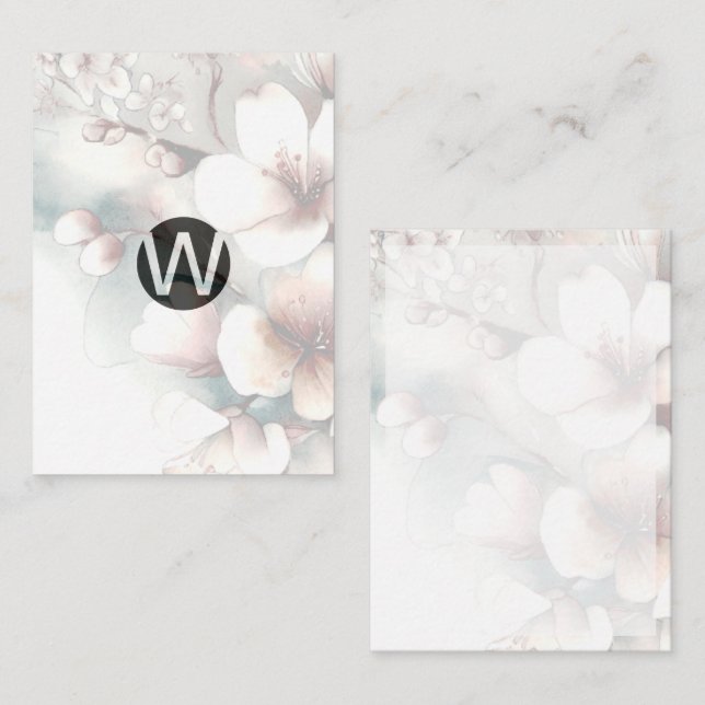 Cherry Blossom Monogram Note Cards (Front/Back)