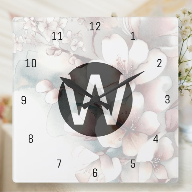 Cherry Blossom Monogram Wall Clock (Creator Uploaded)