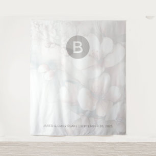 Cherry Blossom Monogram Wedding Backdrop Tapestry