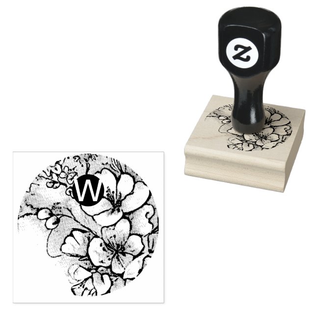 Cherry Blossom Monogram Wood Art Stamp (Stamped)