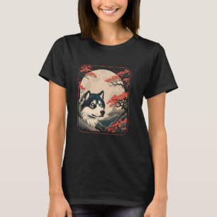Cherry Blossom Moon Dog Breed Pet - Siberian Husky T-Shirt