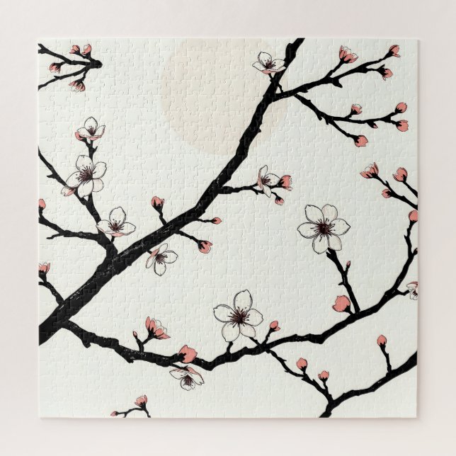 Cherry Blossom Moon Minimal Pattern Jigsaw Puzzle (Vertical)