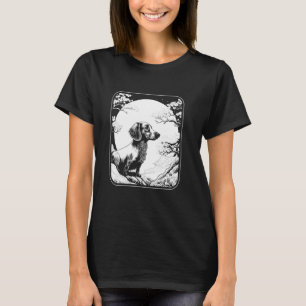 Cherry Blossom Moon Wiener Dog - Doxie Dachshund J T-Shirt