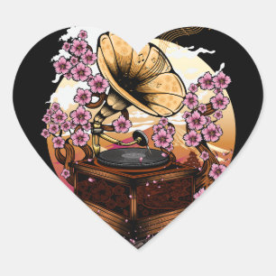 Cherry Blossom Musical Heart Sticker