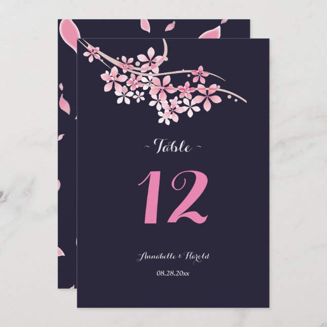 Cherry Blossom navy White floral  table wedding Invitation (Front/Back)