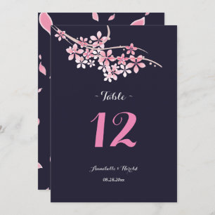 Cherry Blossom navy White floral table wedding Invitation