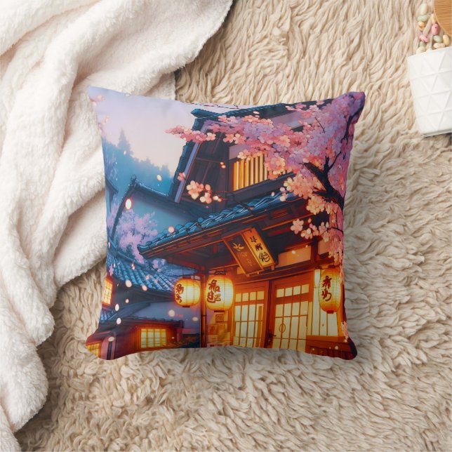 Cherry Blossom Night in Old Japan Cushion (Blanket)