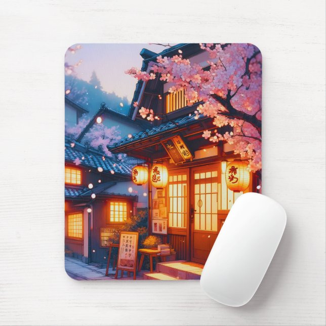 Cherry Blossom Night in Old Japan Mouse Pad (With Mouse)