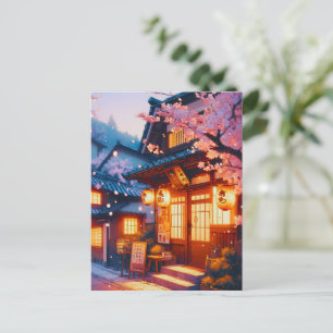 Cherry Blossom Night in Old Japan Postcard