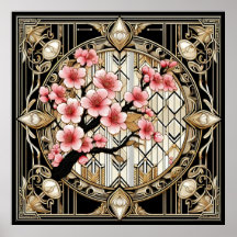 Cherry Blossom on Art Deco Background