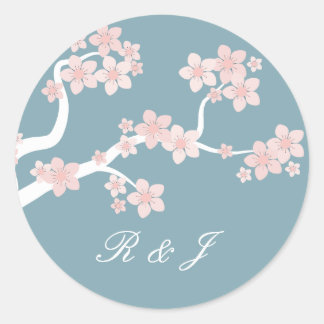 Cherry blossom on blue circle sticker